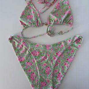 Kulani Kinis Floral Scallop Bikini Set 2XL Pink Green